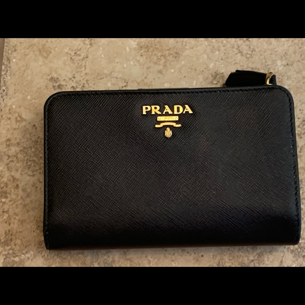 Prada Black Wallet with Gold Accents